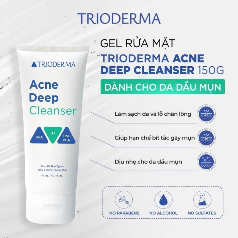 Sữa Rửa Mặt Sạch Sâu, Kiểm Soát Dầu Nhờn Trioderma Acne Deep Cleanser 150g