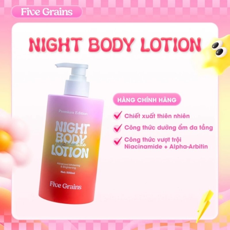 Sữa Dưỡng Thể Sáng Da Cấp Ẩm Ban Đêm Five Grains Niacinamide Night Body Lotion 500ml (Premium Edition)