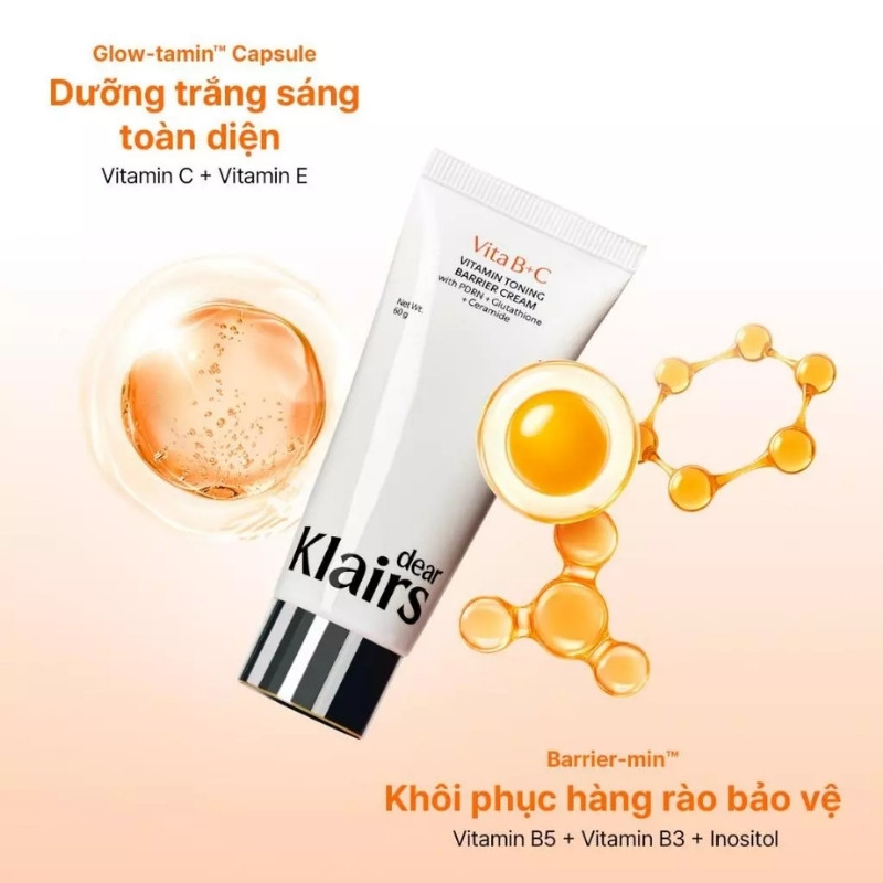 Kem Dưỡng Phục Hồi & Làm Sáng Da Klairs Vitamin Toning Barrier 60g