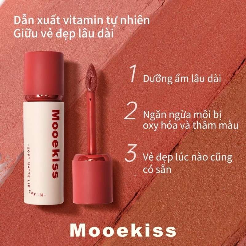 Son Kem Lâu Trôi Mooekiss Soft Matte Lip Cream Velvet 3g (Nắp Đỏ)