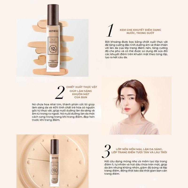 Kem Nền Artmiss 12h Illuminating Moist Liquid Foundation 40ml