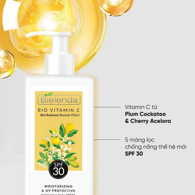 Sữa Dưỡng Thể Bielenda Bio Vitamin C Moisturizing UV Protective Body Milk With SPF30 250ml