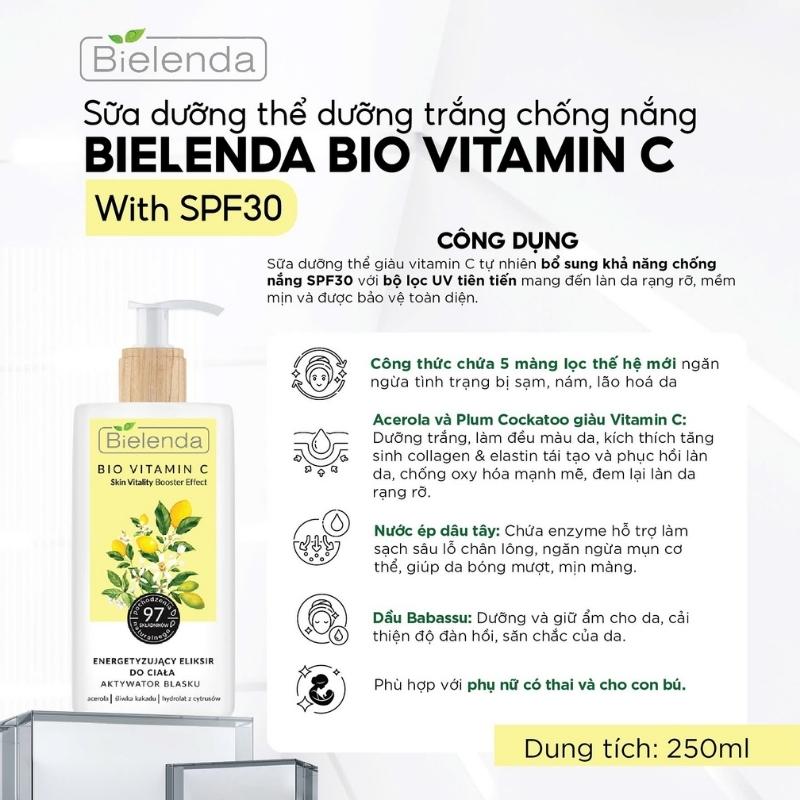 Sữa Dưỡng Thể Bielenda Bio Vitamin C Moisturizing UV Protective Body Milk With SPF30 250ml