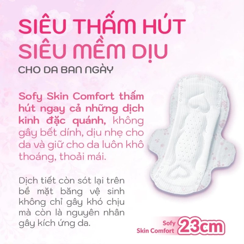 Băng Vệ Sinh Sofy Skin Comfort Siêu Mỏng Cánh (Hồng) 23cm