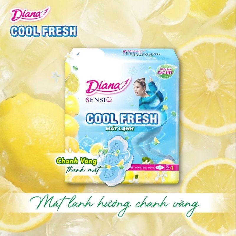 Băng Vệ Sinh Diana Sensi Cool Fresh Mát Dịu Siêu Mỏng Cánh 23cm (Ban Ngày) (Chanh Vàng)