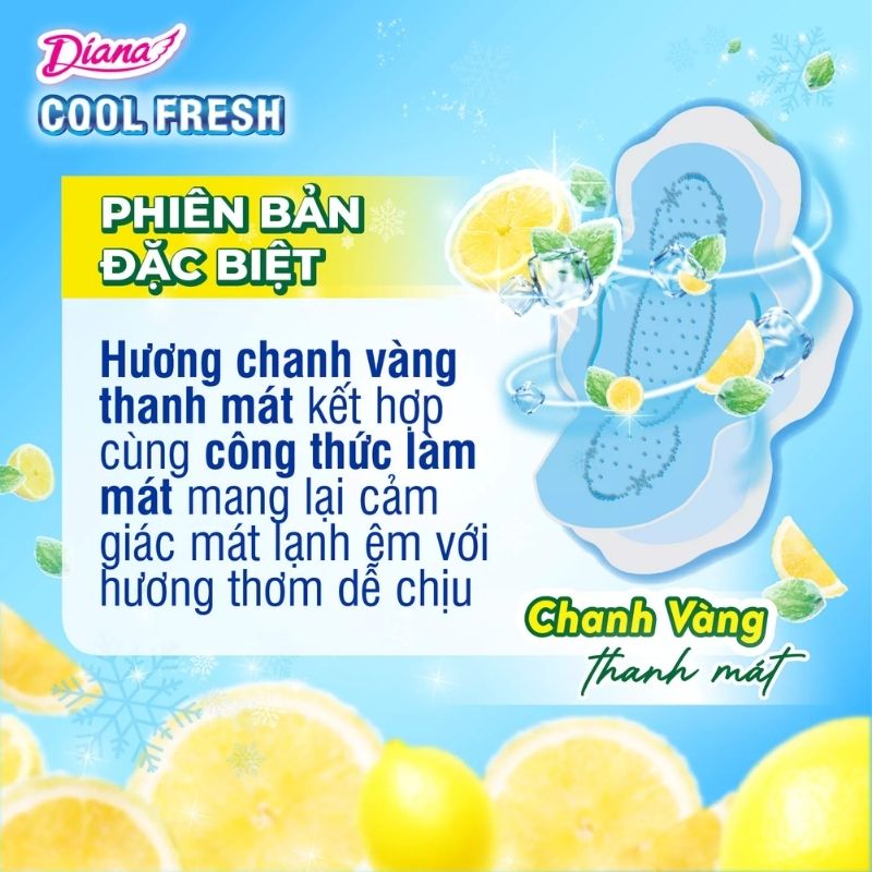 Băng Vệ Sinh Diana Sensi Cool Fresh Mát Dịu Siêu Mỏng Cánh 23cm (Ban Ngày) (Chanh Vàng)