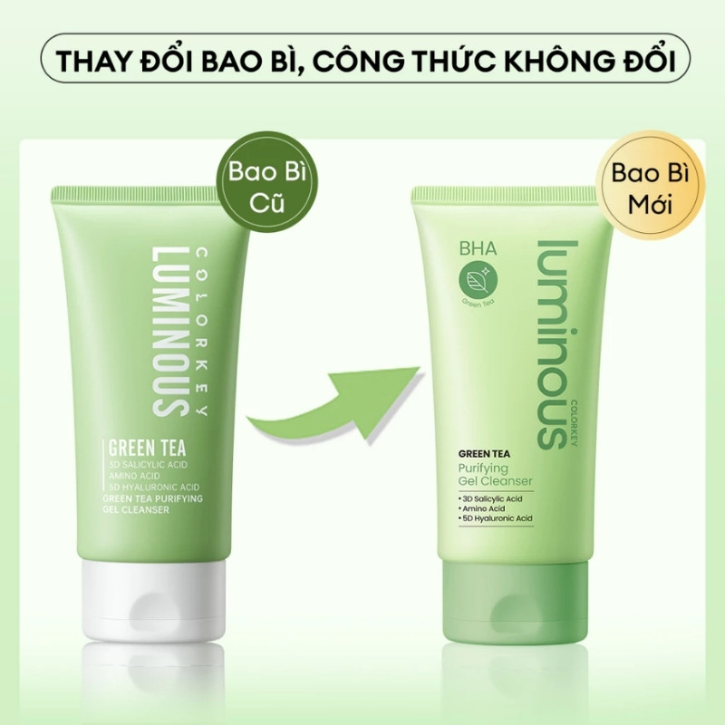 Gel Rửa Mặt Trà Xanh Colorkey Luminous Green Tea Purifying Gel Cleanser 100g