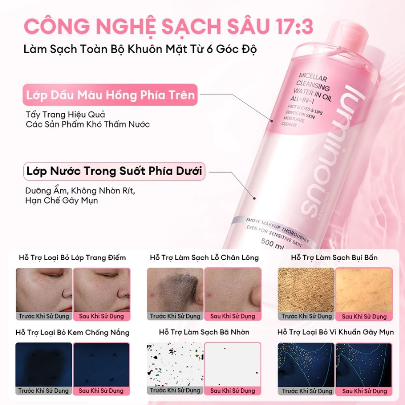 Nước Tẩy Trang 2 Lớp Colorkey Micellar Cleansing Water In Oil All-In-1 - 500ml (Mẫu Mới)