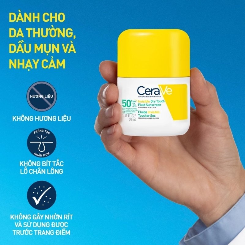 Sữa Chống Nắng Cerave Giảm Dầu Mỏng Nhẹ Khô Thoáng Invisible Dry Touch Fluid SPF50+ 50ml