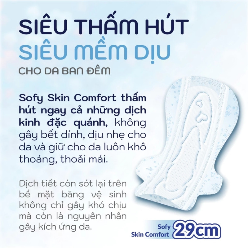 Băng Vệ Sinh Sofy Skin Comfort Đêm Siêu Mỏng Cánh 29cm - 8 Miếng