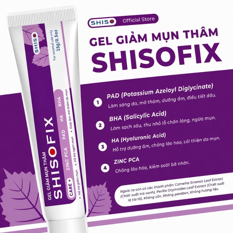 Gel Hỗ Trợ Giảm Mụn Thâm, Hỗ Trợ Mờ Thâm Do Mụn Shisofix 15g