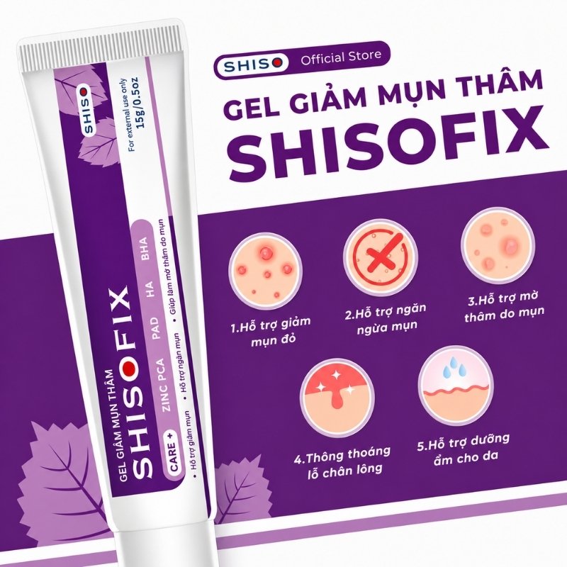 Gel Hỗ Trợ Giảm Mụn Thâm, Hỗ Trợ Mờ Thâm Do Mụn Shisofix 15g