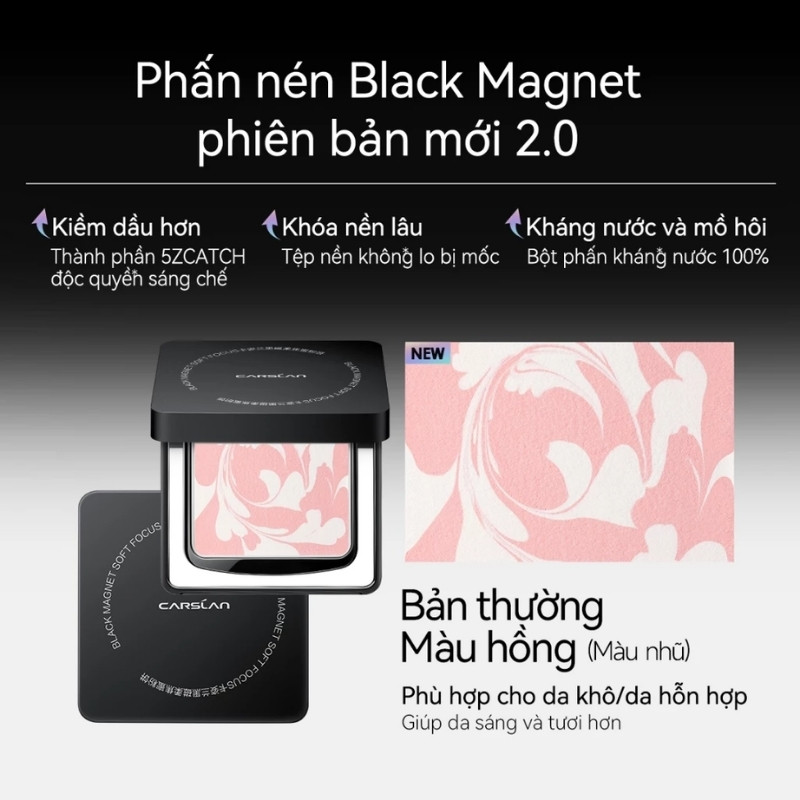 Phấn Phủ Nén Carslan 2.0 Black Magnet Soft Focus Powder 8g (Vỏ Đen) (Da Hỗn Hợp/Da Khô)