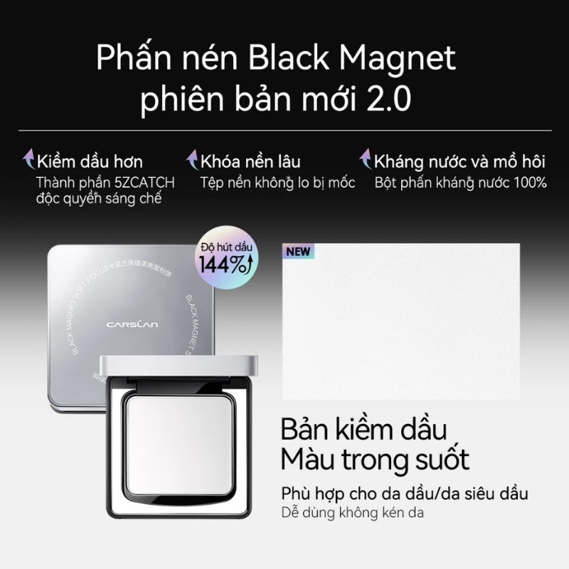 Phấn Phủ Nén Carslan 2.0 Black Magnet Soft Focus Powder 8g (Vỏ Trắng) - 02 Siêu Kiềm Dầu