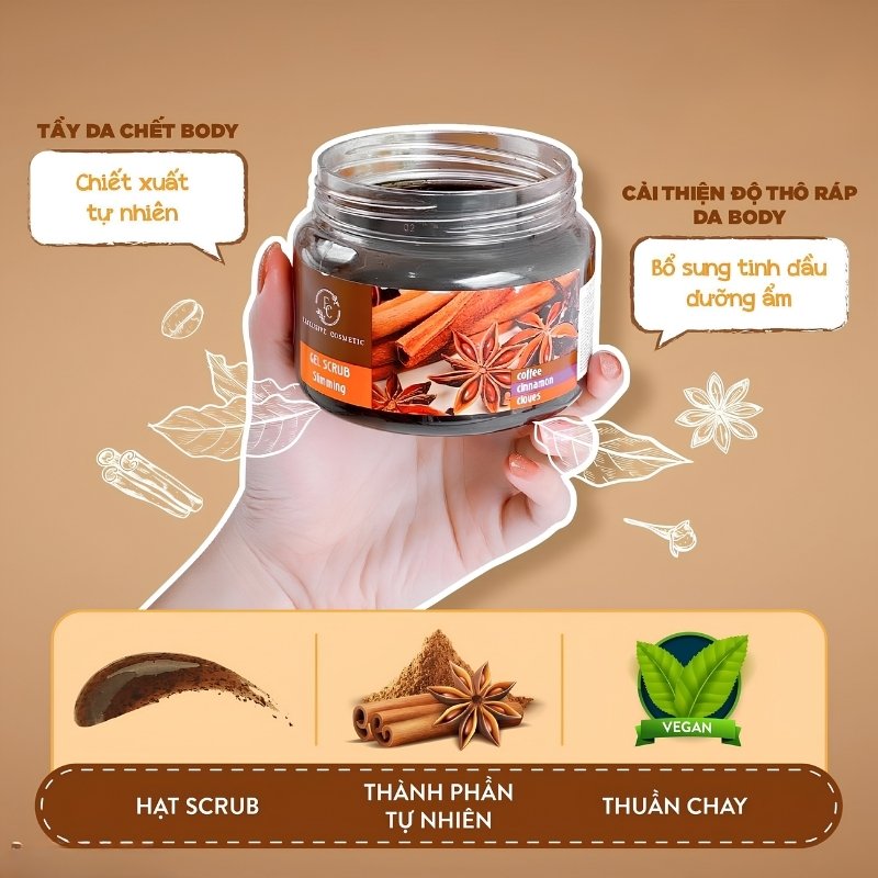 Tẩy Da Chết Body Exclusive Cosmetic Quế Hồi Cafe Gel Scrub Coffee & Cinnamon Cloves