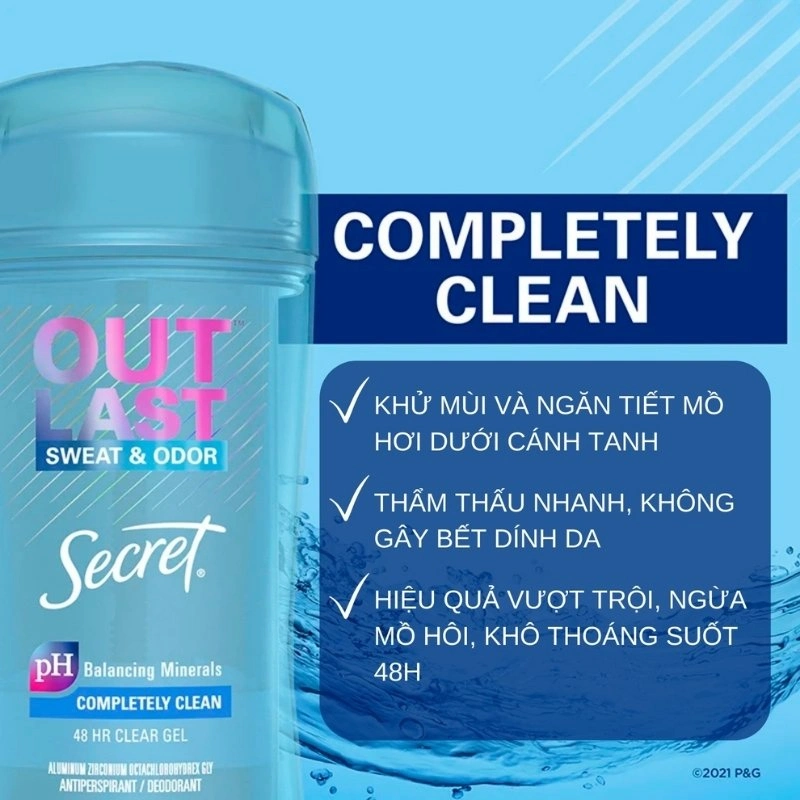Lăn Khử Mùi Dạng Gel Secret Outlast PH Balancing Minerals 72H Clear Gel 73g (Nhập Khẩu Mỹ)