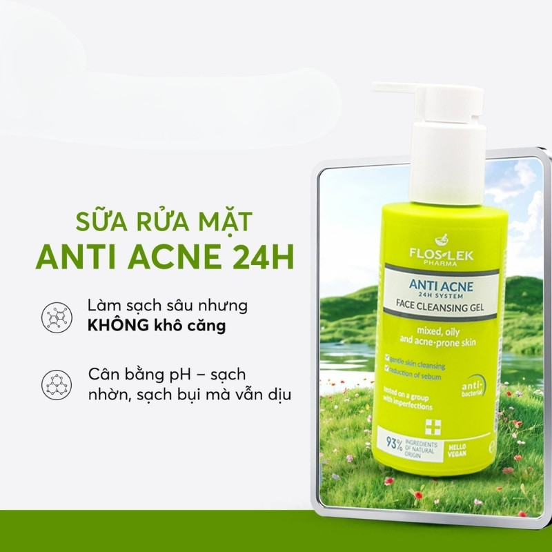 Sữa Rửa Mặt Ngừa Mụn Floslek Anti Acne System Face Cleansing Gel 125ml (Nhập Khẩu)