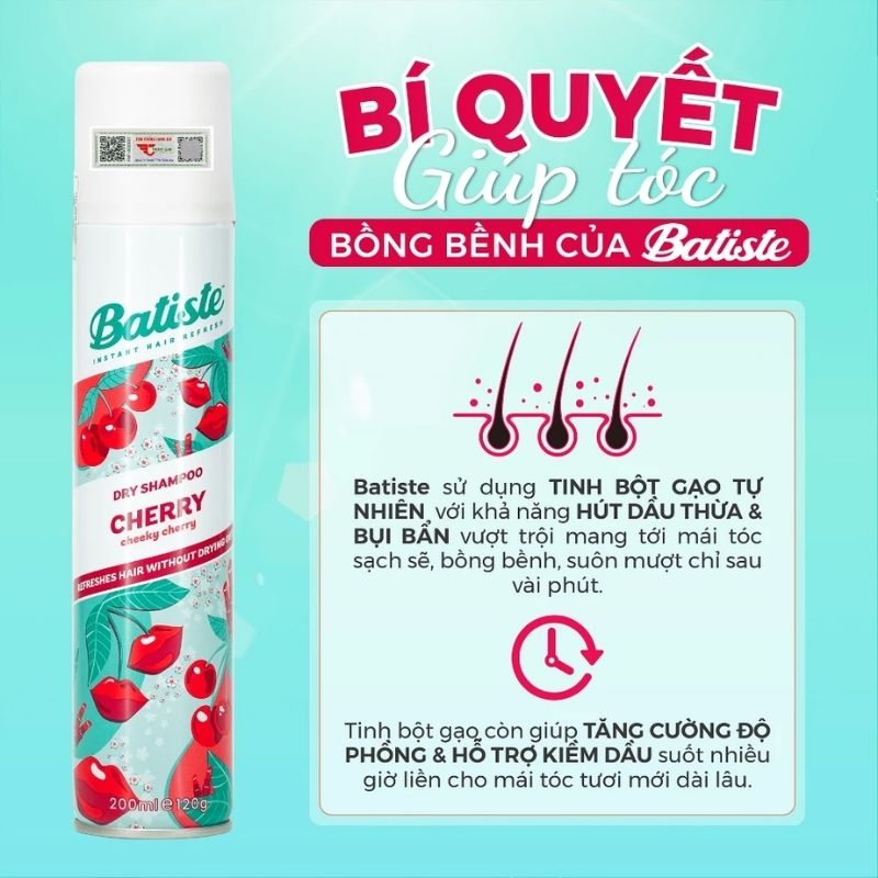 Gội Khô Batiste Dry Shampoo Cherry Hương Quả Đào