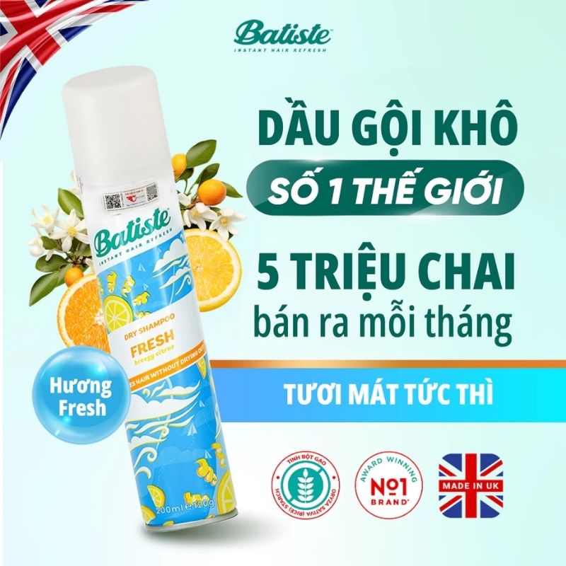 Gội Khô Batiste Dry Shampoo Light Breezy Fresh 200ml