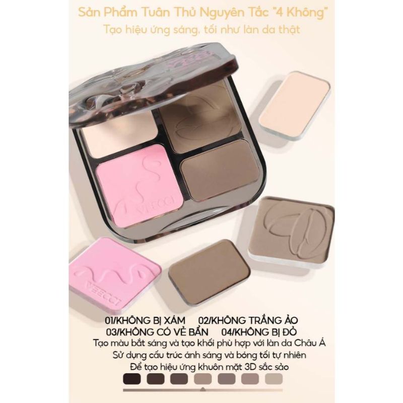 Bảng Phấn Tạo Khối Highlight 4 Ô Veecci