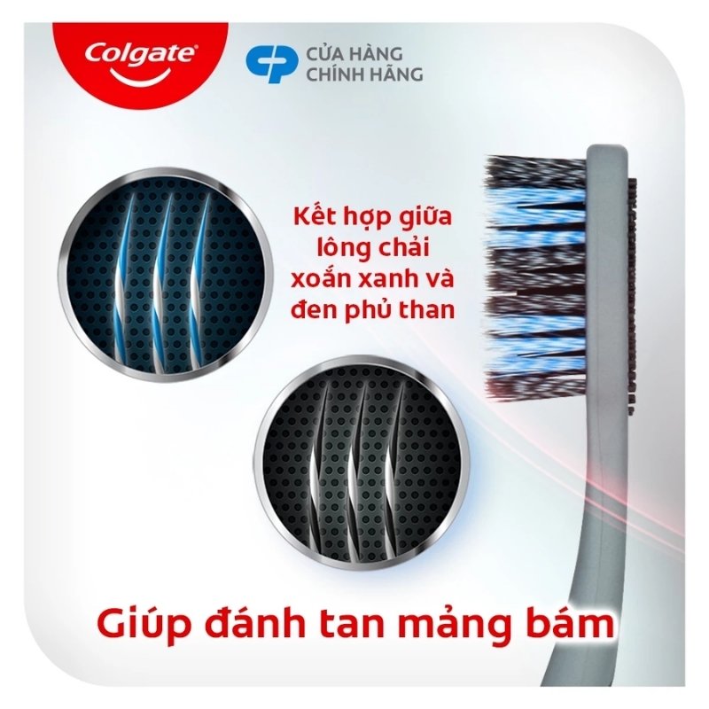 Bộ 2 Bàn Chải Đánh Răng Lông Chải Xoắn Kép Phủ Than Colgate 360 Charcoal Spiral