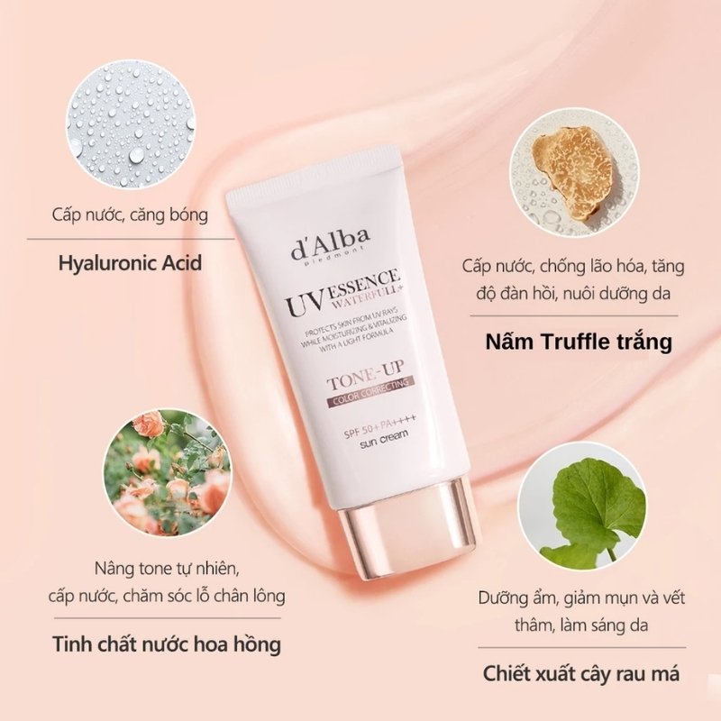 Kem Chống Nắng D'Alba UV Essence Waterfull Tone Up SPF50+ 50ml - Pink Correcting