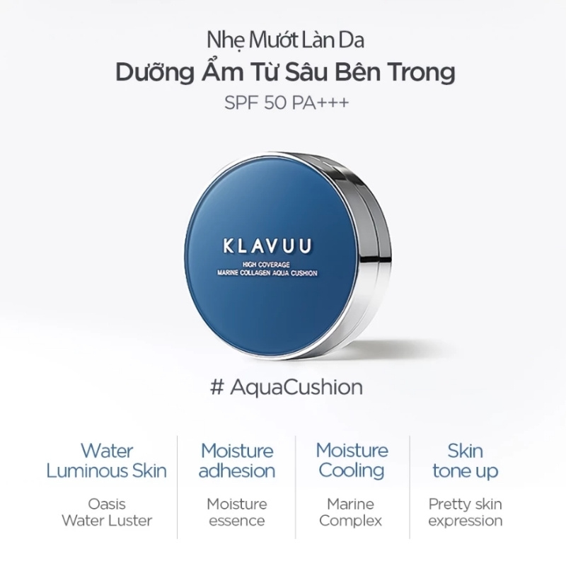 Phấn Nước Klavuu Blue Pearlsation High Coverage Marine Collagen Aqua