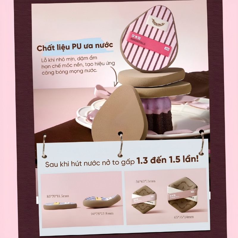 Bộ 6 Dụng Cụ Trang Điểm Amortals Ok Base Makeup Tools (3 Bông Mút + Cọ Tán Nền Tiên Cá + Giấy Pha Nền + Hộp Đựng)