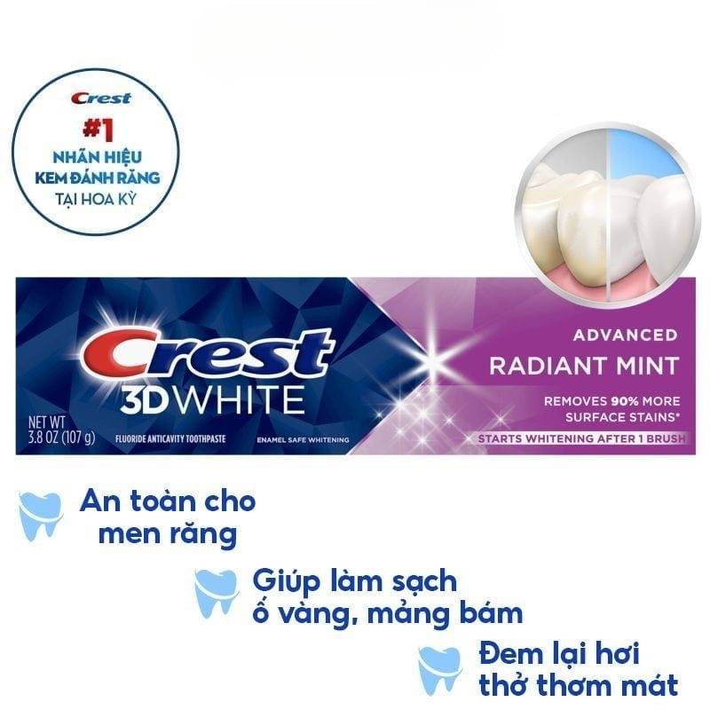 Kem Đánh Trắng Răng Crest 3D White Advanced Radiant Mint (Nhập Khẩu Mỹ) 93g