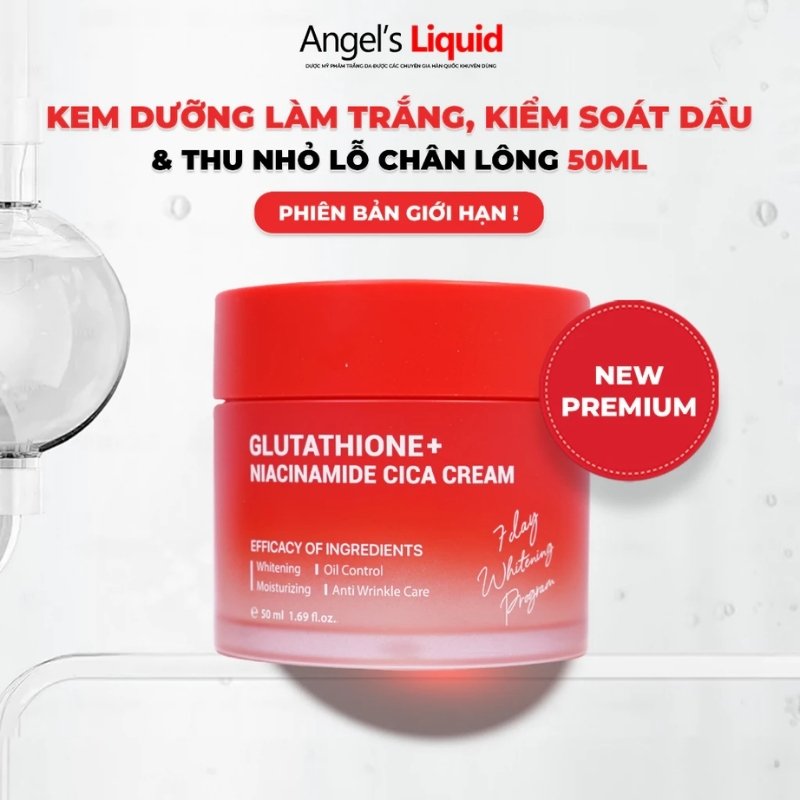 Kem Dưỡng Trắng Kiểm Soát Dầu, Thu Nhỏ Lỗ Chân Lông Angel’s Liquid Glutathione Plus Niacinamide Cica 50ml