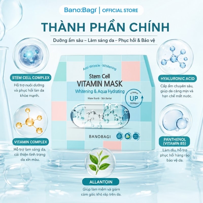 Mặt Nạ Giấy Banobagi Stem Cell Vitamin Mask Whitening & Aqua Hydrating 30g (Nhập Khẩu)