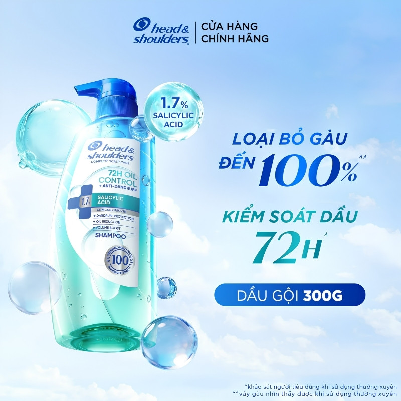 Dầu Gội Kiềm Dầu Head & Shoulders 72H Oil Control Anti-Dandruff 1.7% Salicylic Acid Shampoo 480g