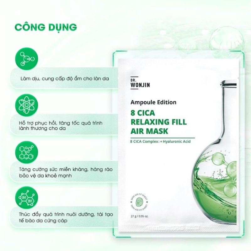 Mặt Nạ Siêu Tinh Chất Phục Hồi Dr Wonjin Ampoule Edition 8 CICA Relaxing Fill Air Mask 27g