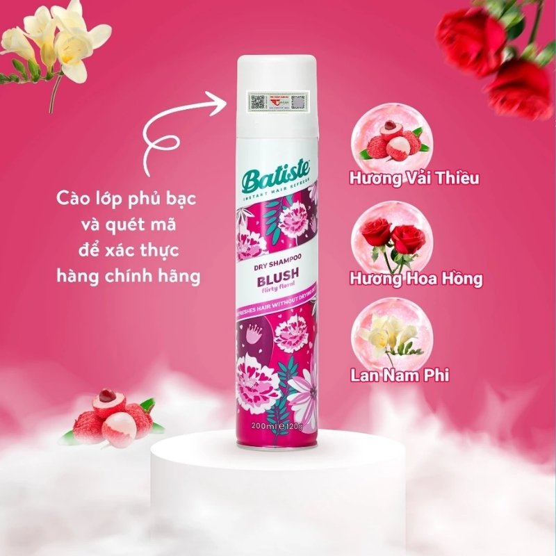Gội Khô Batiste Dry Shampoo Blush Hương Hoa Quyến Rũ