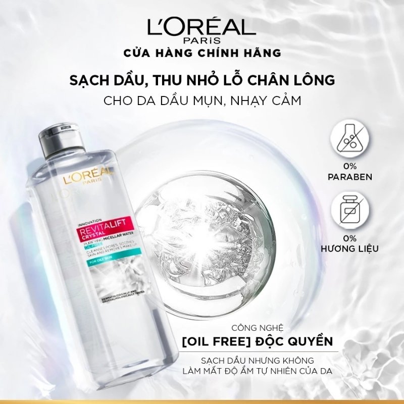 Nước Tẩy Trang L'Oreal Làm Sạch Sâu Cho Da Dầu Revitalift Crystal Micellar Water