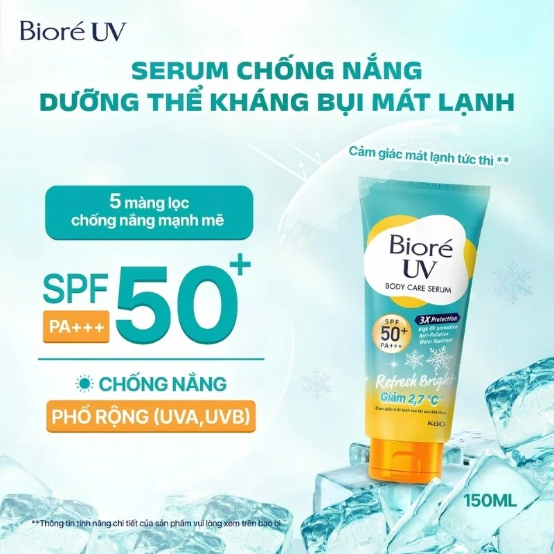 Serum Chống Nắng Dưỡng Thể Biore Sáng Mịn Mát Lạnh Tức Thì UV Body Care Serum SPF50+ (Xanh)