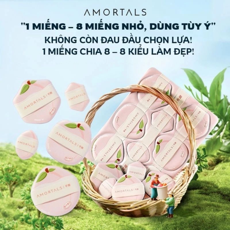 Set 8 Bông Mút Trang Điểm Amortals Peach