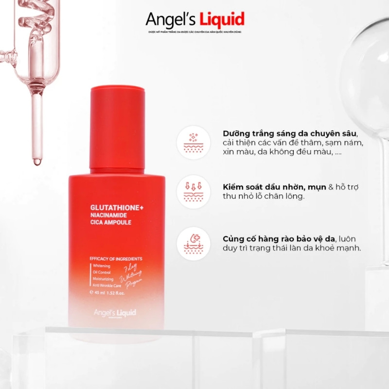 Serum Angel’s Liquid Dưỡng Trắng, Kiểm Soát Dầu, Thu Nhỏ Lỗ Chân Lông Glutathione+Niacinamide Cica 45ml