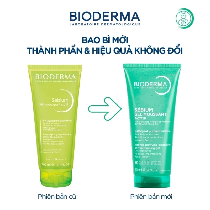 Gel Rửa Mặt Dành Cho Da Dầu Mụn Và Da Hỗn Hợp Bioderma Sebium Gel Moussant Actif (Nhập Khẩu) (Mẫu Mới) - 200ml