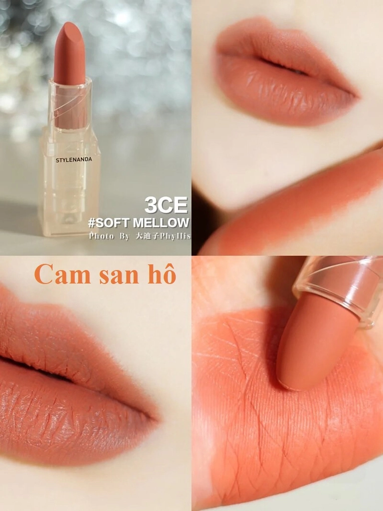 Son Thỏi 3CE Soft Matte Lipstick Warm Edition - Soft Mellow (Cam San Hô)