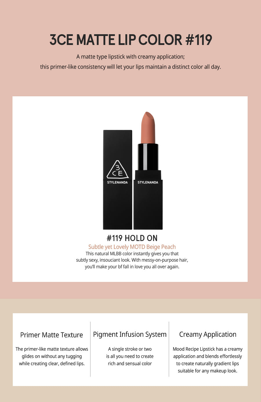 Son thỏi lì 3CE Stylenanda lip color