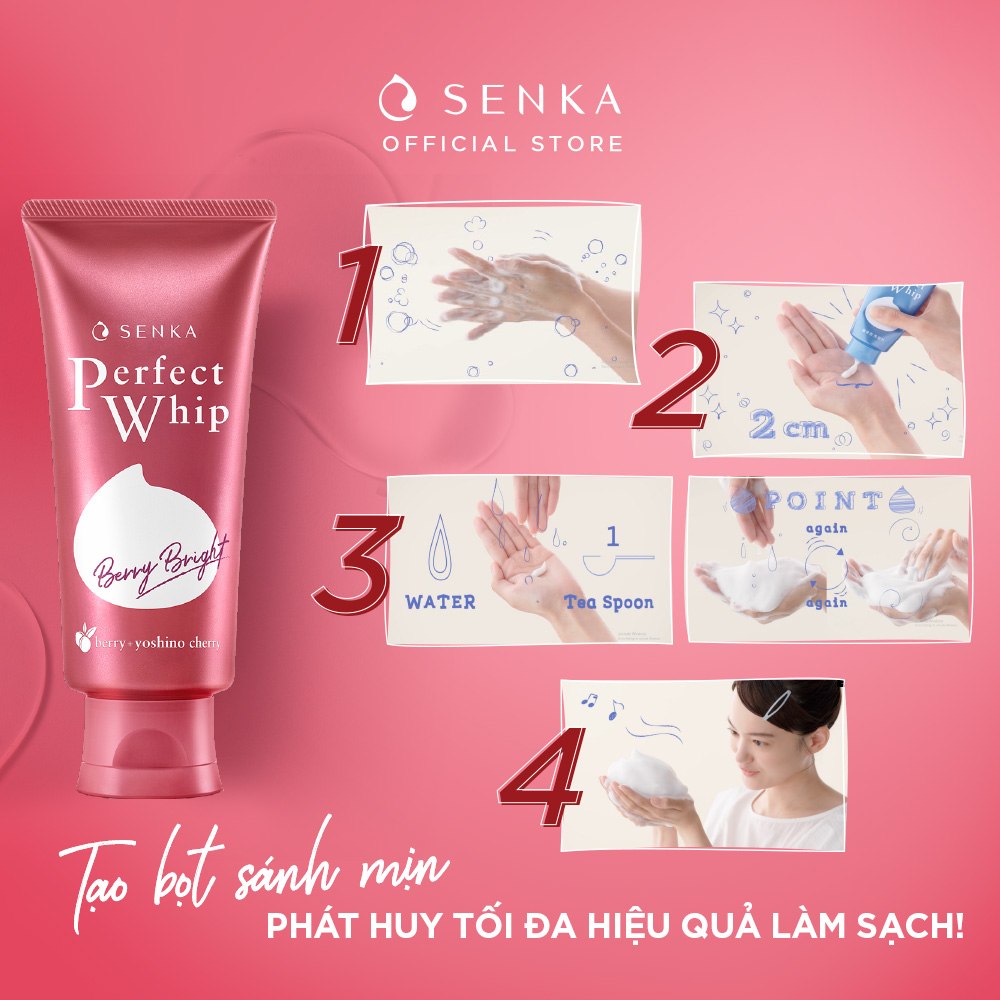 Sữa Rửa Mặt Dưỡng Trắng Hồng Da Senka Perfect Whip Berry Bright 100g