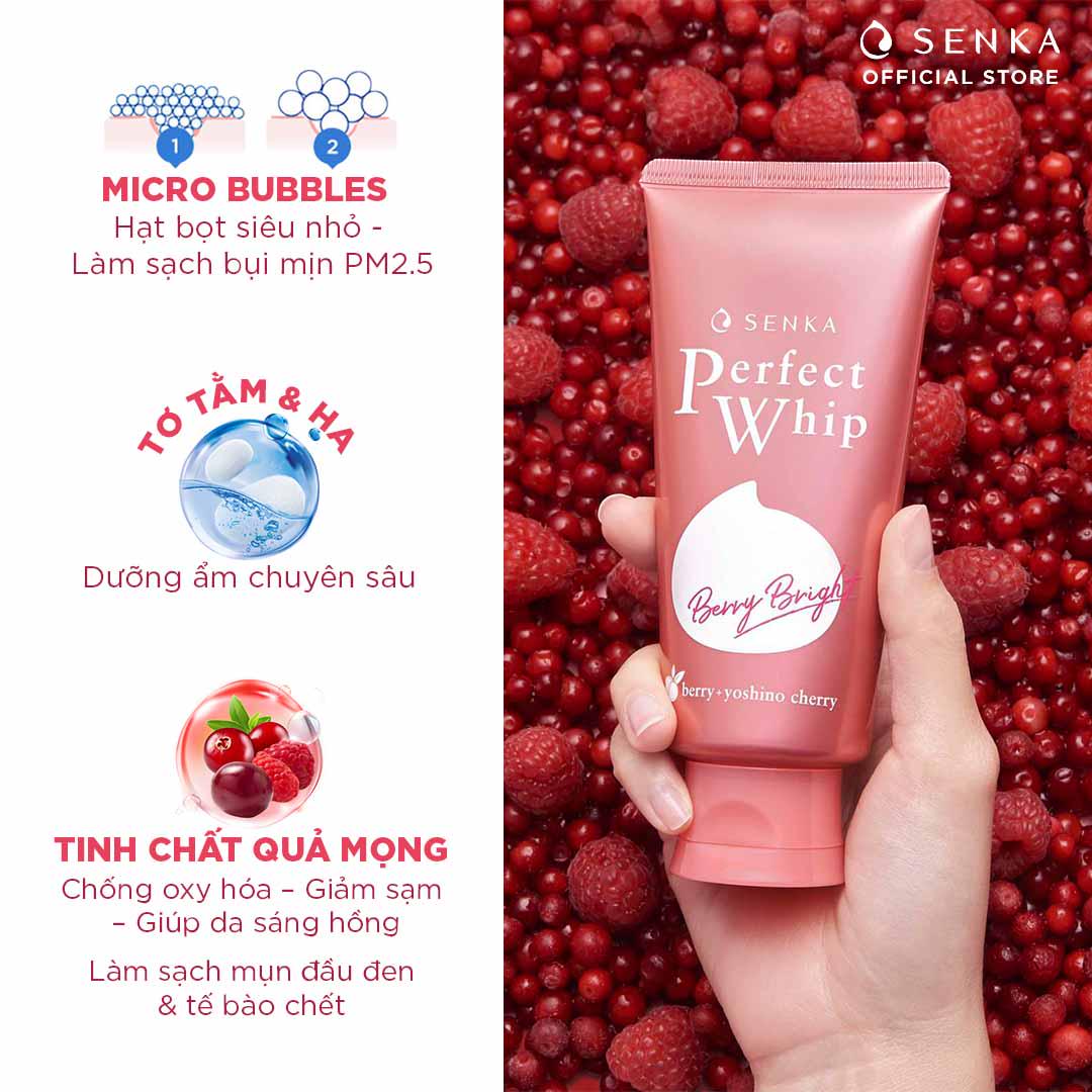 Sữa Rửa Mặt Dưỡng Trắng Hồng Da Senka Perfect Whip Berry Bright 100g