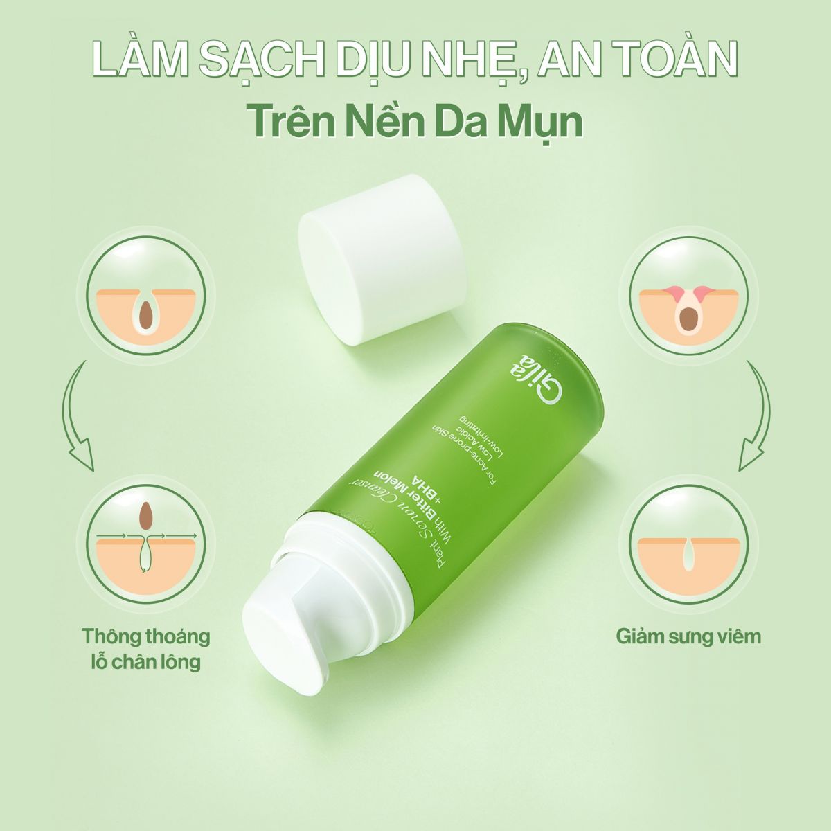 Sữa Rửa Mặt Gilaa Khổ Qua + Vegan BHA Giảm Mụn 160g