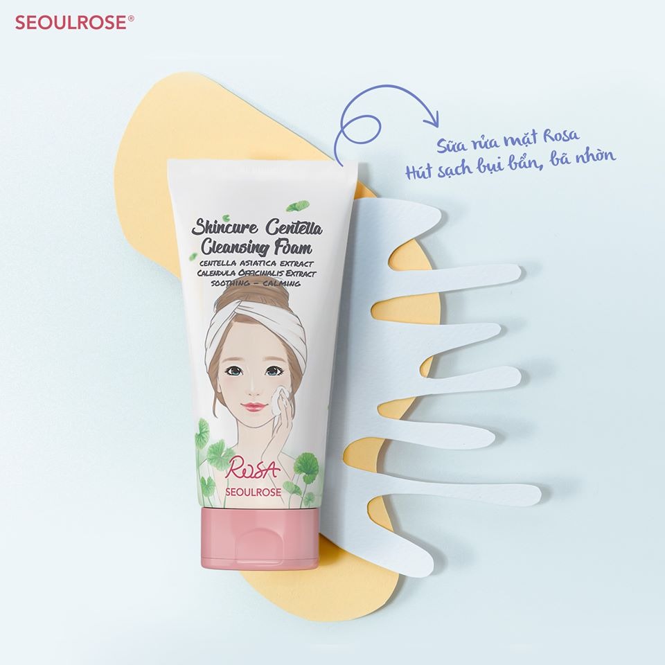 Sữa Rửa Mặt Rau Má Hoa Cúc SeoulRose Rosa Skincure Centella 120ml