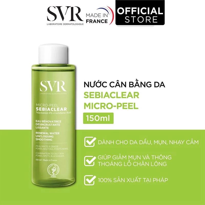 Nước Hoa Hồng Làm Giảm Mụn SVR Sebiaclear Micro Peel 150ml [Việt Nữ]