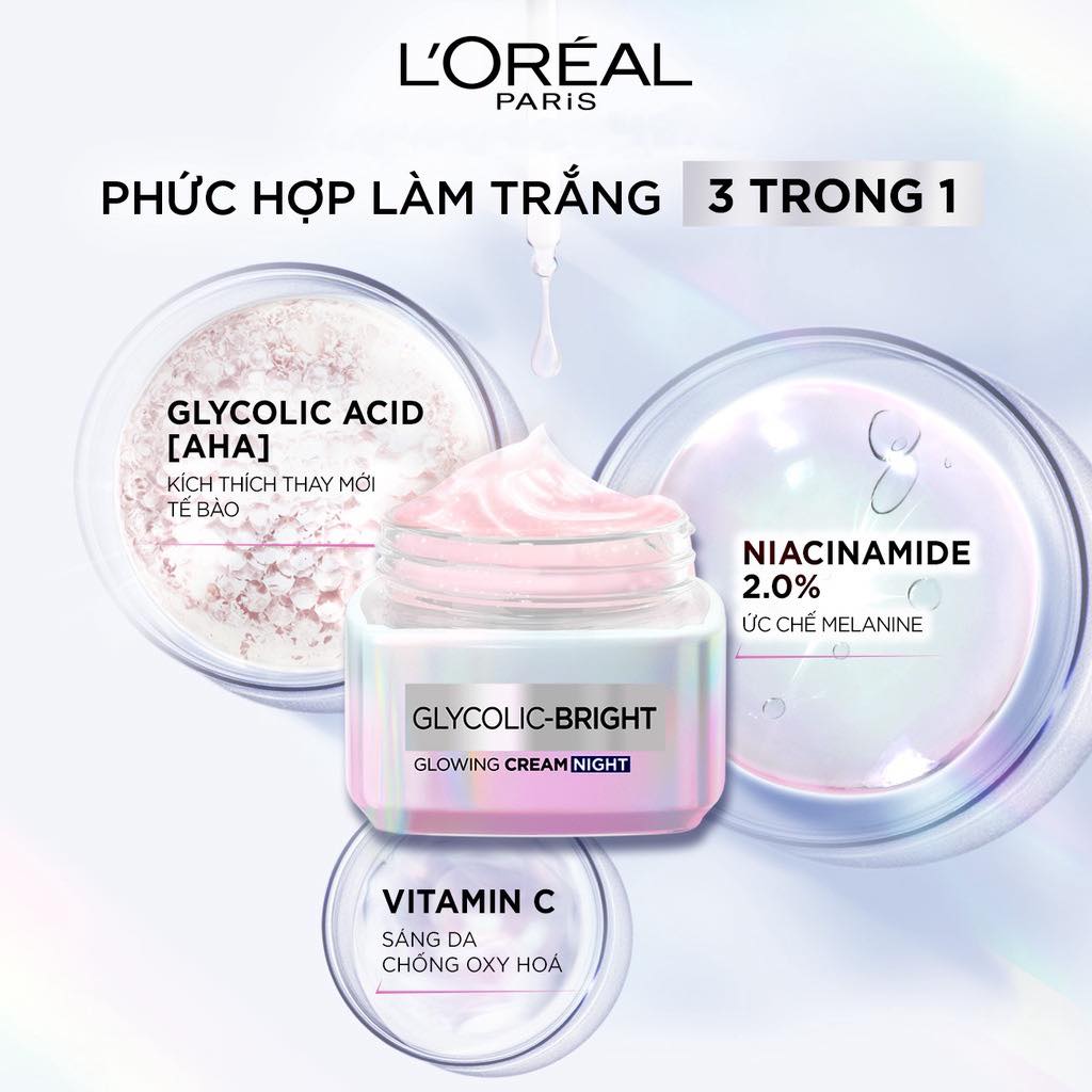 Kem Dưỡng Sáng Da Ban Đêm L'Oreal Glycolic Bright Glowing Cream Night 15ml