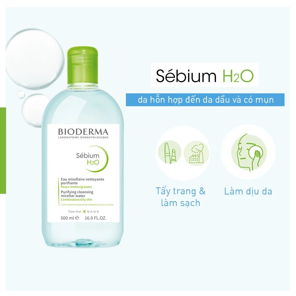 Tẩy Trang Bioderma Cho Da Dầu & Hỗn Hợp Sébium H2O 
