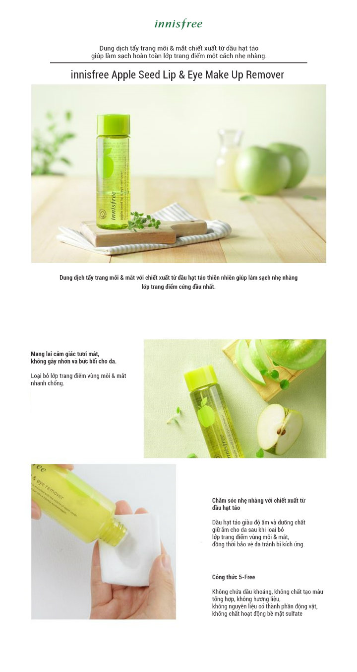 Dầu tẩy trang mắt môi Innisfree táo 100ml