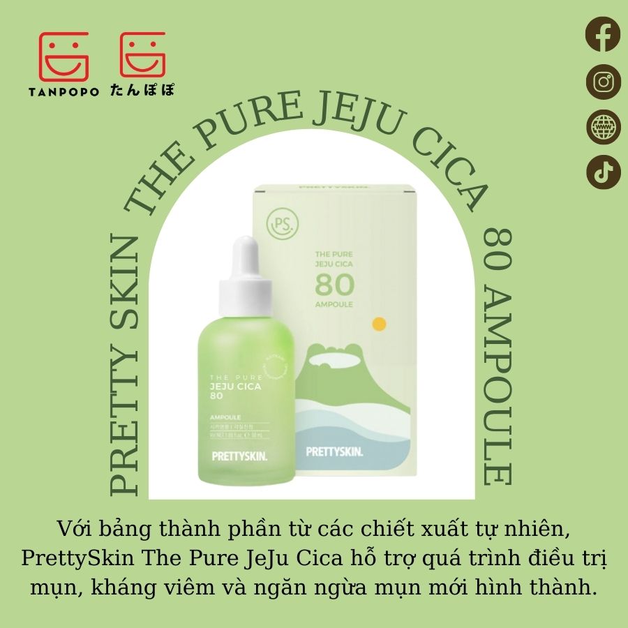 Tinh Chất PrettySkin The Pure JeJu Cica 80 Ampoule 50ml